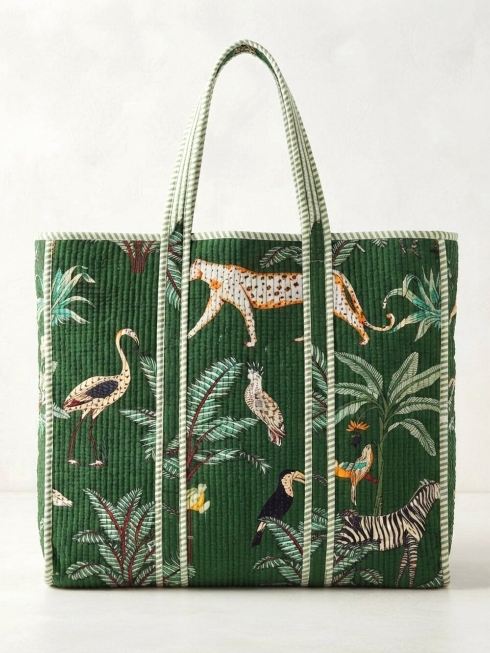 Quilted Tote Bag for Shopping, Big Grocery Tote Bag, Block Printed Storage Bag